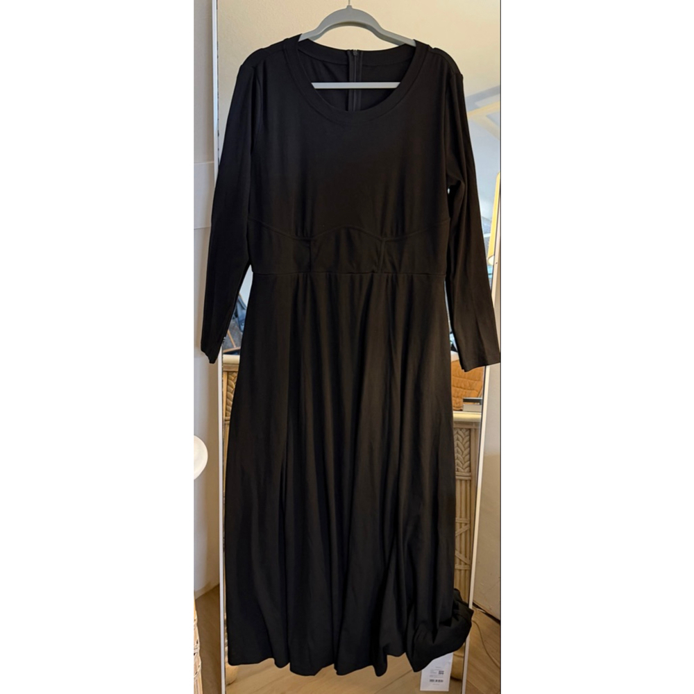 NEW Black Ribbed Plus Size Long Sleeve Loose Ribbed Maxi Dress XL - Picture 4 of 8